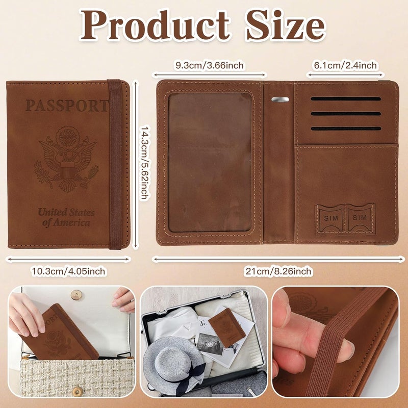 RHOttbiy Passport Holder for Travel, RFID Blocking Passport Cover with Pen Holder Leather Passport Wallet Case Travel Must Haves Accessories Passport Book Card Holder for Family Travel Essentials Gifts, Brown - Image 3